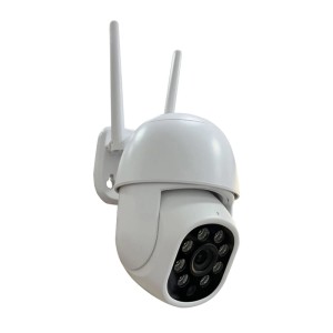 Weiße Technaxx PTZ Überwachungskamera mit zwei Antennen, IR-Nachtsicht und Wandhalterung für Videoüberwachung.