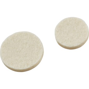 2 runde, selbstklebende Parkettgleiter aus Filz zum Schutz empfindlicher Böden.