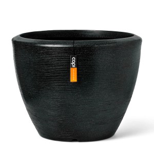 Schwarzer Capi Pflanztopf Kugel Granite, Ø 34 cm, für Innen & Außen.