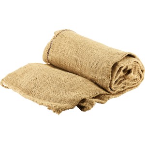 Zwei Jutesäcke (50 kg) aus Naturmaterial, einer gerollt, einer flachliegend. Ideal für Garten und Transport.