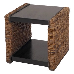 Quadratischer Beistelltisch Lucca mit Rattan- und Bananengeflecht, Ablage