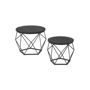 Vasagle Couchtisch 2er Set, runde Tische mit schwarzem Metallgestell.