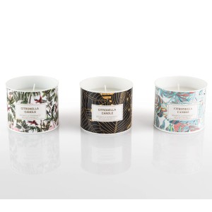 FlowerPower Citronellakerzen Tessa, 3-fach sortiert, Ø 9,5 cm, bunte Muster.