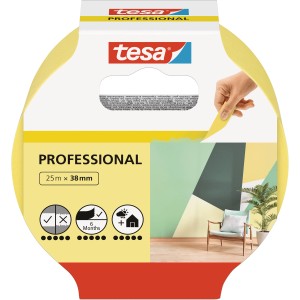 Tesa Malerband Professional, 25 m x 38 mm, für präzise Farbkanten bei Malerarbeiten.