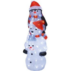 Mehrfarbige LED-Weihnachtsfigur (59 cm) mit Schneemann, Bär und Pinguin für den Außenbereich.