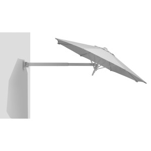 Silber-grauer Schneider Ampelschirm Muro, Ø 250 cm, mit Wandhalterung und Handöffner.