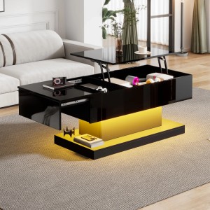 okwish Couchtisch mit Hydraulik Lift Tischblatt LED 100x50x45cm Schwarz