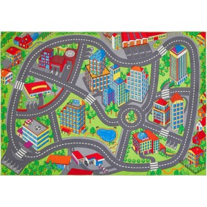 Multicolor Kinderteppich Spielstraße 140x200 cm mit Stadtmotiv für fantasievolles Spielen.