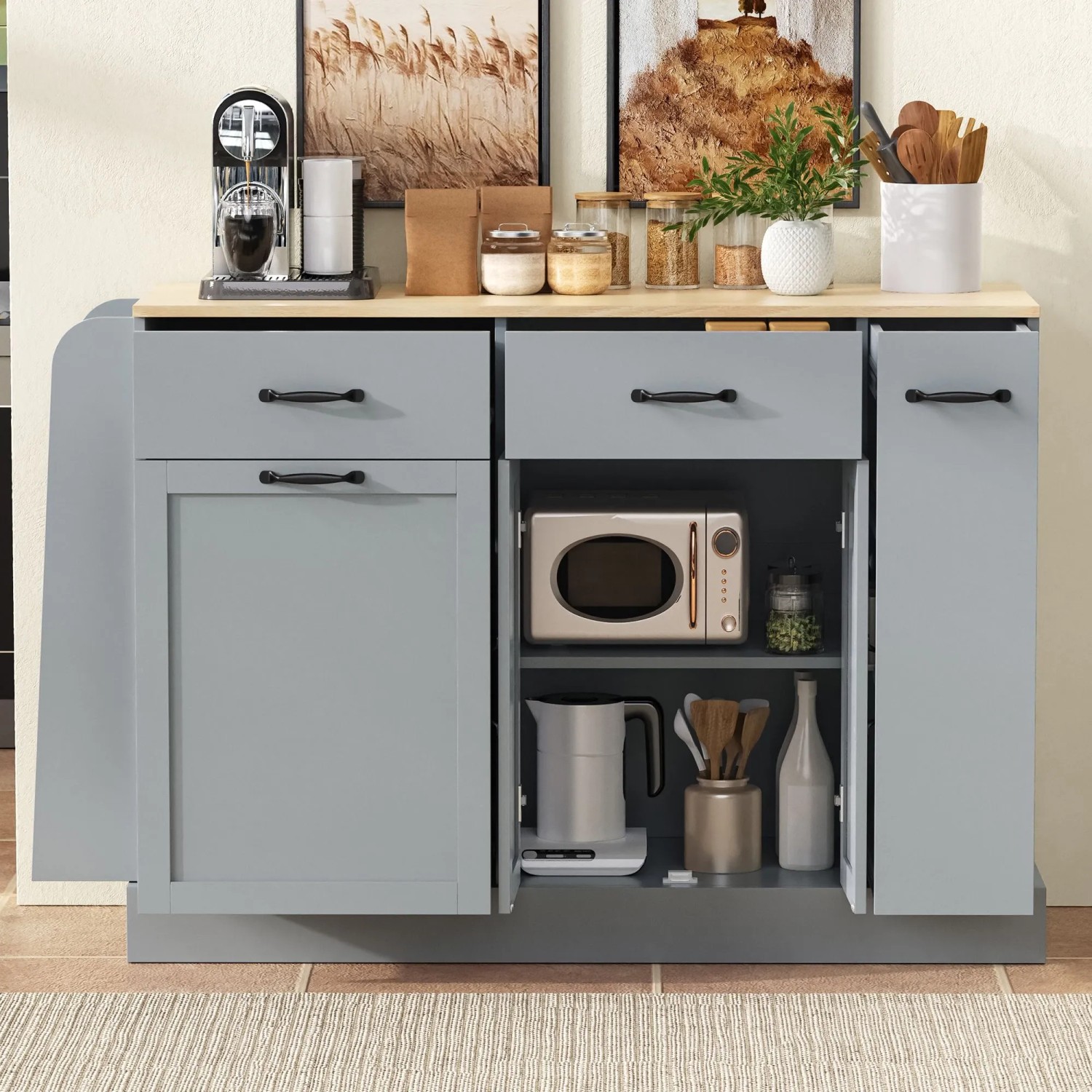 okwish Sideboard mit Schubladen Abfallfach Küche 133x40x86cm Grau kaufen bei OBI