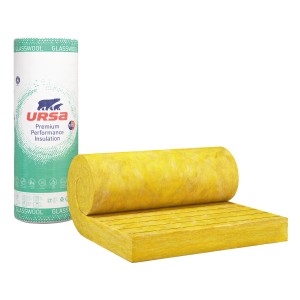Ursa Glasswool Spannfilz 50mm: Rolle gelbe Glaswolle zur Dämmung.