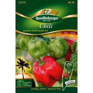 Samenpackung Quedlinburger Chili 'Jamaican Scotch Bonnet', rote und grüne Schoten.