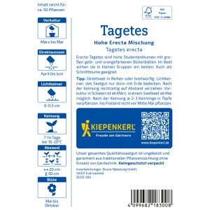 Kiepenkerl Tagetes 'Hohe Mischung' Samenpackung mit gelben und orangen Blüten.
