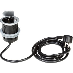 Versenkbare Tischsteckdose, schwarz, mit USB-Anschluss und 1,9 m Kabel.