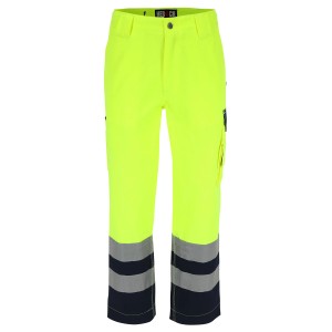Herock Hochsichtbare Hose Olympus, gelb/marineblau, Gr. 38. Arbeitshose mit Reflektoren für hohe Sichtbarkeit.