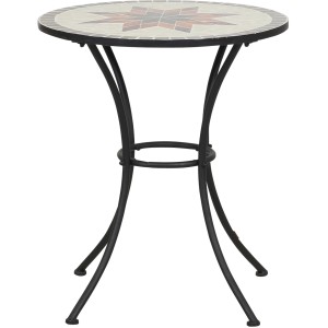 Runder, grauer Gartentisch Siena Garden Stella Ø 60 cm mit Mosaikmuster und schwarzem Stahlgestell.