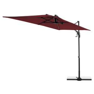 Rechteckiger, bordeauxroter Doppler Balkonschirm Active Green Edition, 240x135 cm, mit schwarzem Gestell.