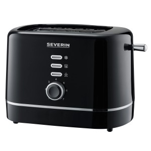 Schwarzer Severin Automatiktoaster AT 4321 mit Bräunungsgradregler und Funktionsanzeigen.