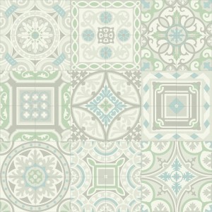 Andiamo PVC-Belag Fliesenoptik Artifact Ornamente 200 cm Mehrfarbig Meterware