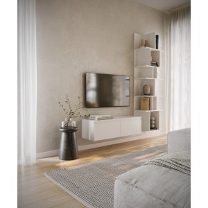 Weißes Selsey TV-Hängeboard Bemmi 100 cm, wandmontiert, mit zwei Klappfächern im modernen Wohnzimmer.