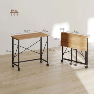 HOMCOM Klappschreibtisch Eiche, 80 cm, mobil, mit Rollen, ausgeklappt und platzsparend gefaltet.