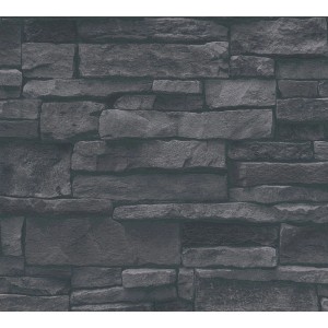 A.S. Création Vliestapete Steinmauer in Schieferoptik Schwarz 10,05 m x 0,53 m