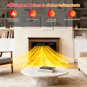 HOMAVO 23'' 1000W-2000W Elektrokamin mit Heizung Schrank