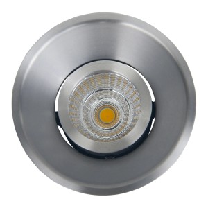 Silberner LED-Einbauspot Taro von Näve, geeignet für Feuchträume, mit warmweißem Licht.