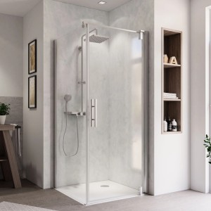 Breuer Drehtür mit Seitenwand Europa Design, Chrom/Klarglas, 90 cm. Duschtür mit rechtem Anschlag.