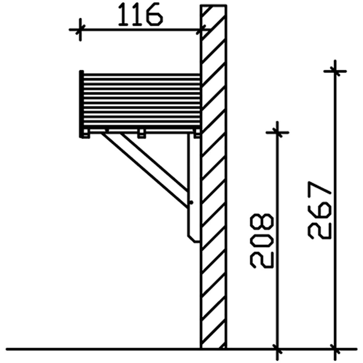 Technische Zeichnung: Skan Holz Vordach Siegen 1, Maße 247x116 cm, Naturholz.