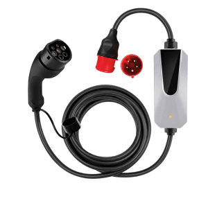 Junsun 22kW EV Ladestation: Tragbares Ladekabel mit Typ 2 Stecker, CEE 32A Stecker und Kontrollbox.