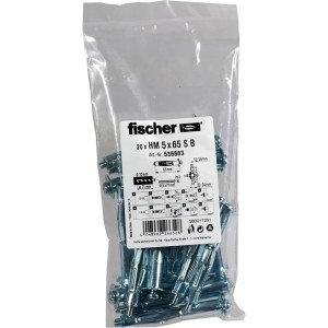 Fischer Hohlraumdübel HM 5x65, 20er-Pack: Metall-Dübel mit Schrauben für Gipskarton & Co.