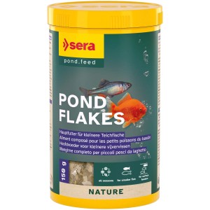 Sera Teichfutter Pond Flakes Nature, 1.000 ml Dose mit Flockenfutter für kleine Teichfische.
