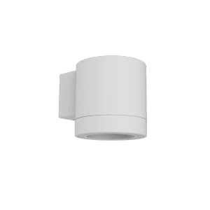 Weiße, zylindrische Philips Fylx Außenwandleuchte aus Aluminium, 9x11,6x8,9 cm.