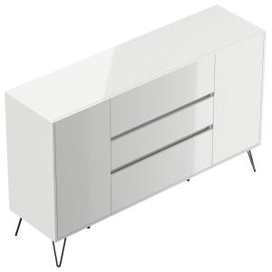 Posseik Sideboard Industrial O, weiß hochglanz, mit 3 Schubladen und 2 Türen, 155 cm breit.