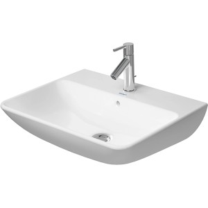 Weißes Duravit Waschbecken 60 cm Me by Starck mit Armatur, Aufsicht.