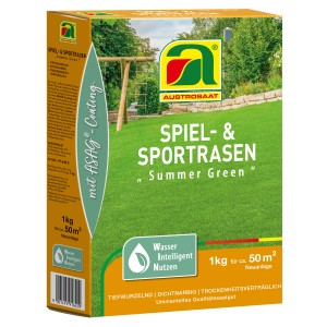 Austrosaat Spiel- und Sport-Rasensamen Summer Green, 1 kg Packung. Rasensamen für strapazierfähigen Rasen.