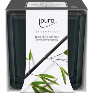 ipuro Duftkerze Essentials Black Bamboo, 125g, mit Bambus-Dekor im Glas.