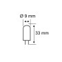 Technische Zeichnung Paulmann G4 20W Leuchtmittel: 9 mm Durchmesser, 33 mm Höhe.