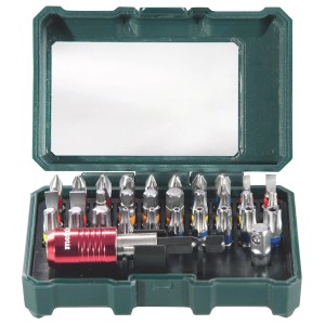 Metabo Bit-Box SP, 32-teilig, mit Bits, Bithalter und Adapter in grüner Box.