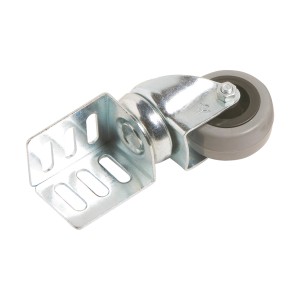 Apparate-Lenkrolle, 50mm, mit Winkelblech, 40kg Traglast, Gummirad und Gleitlager.