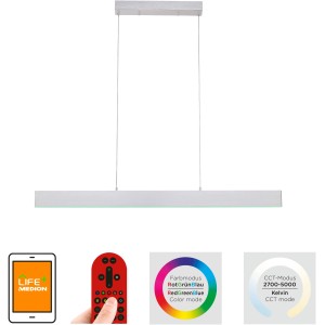 Smarte LED-Hängeleuchte LOLAsmart-Nila aus Aluminium, steuerbar per App und Fernbedienung.