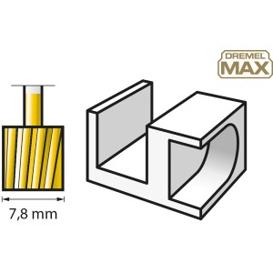 Dremel Fräsmesser Max 115DM: Detailansicht des Zubehörs für Miniaturwerkzeuge, goldfarben.