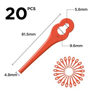 Litheli Nylon-Ersatzmesser, 20er Set für Akku-Rasentrimmer U20 Handy+, rot-orange.