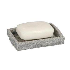 Wenko Seifenablage Granit mit Seife, eckige Form, graue Steinoptik.