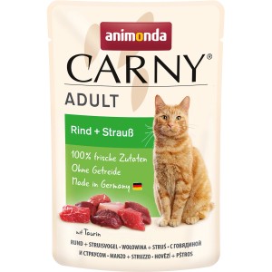 Carny Katzen-Nassfutter Adult Rind & Strauß, 85g Packung.
