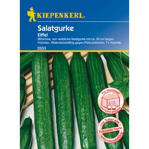 Kiepenkerl Salatgurke Eiffel Samen: Packung mit grünen, länglichen Gurken. Ideal für Gewächshaus und Hochbeet.