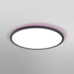 Ledvance Smart+ LED-Deckenleuchte Orbis Ultra Slim, schwarze Deckenlampe mit Rücklicht.