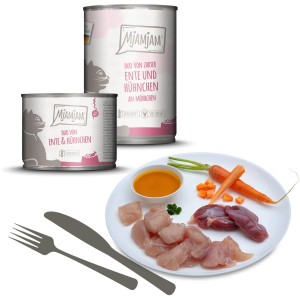 MjAMjAM Katzen-Nassfutter Duo Ente & Hühnchen mit Möhren, 800g Dose.