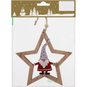 Weihnachtlicher Deko-Stern mit Nikolaus, natur/weiß, 13 cm, aus Holz.