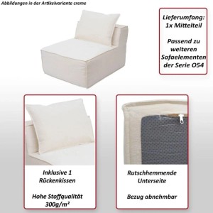 Cremefarbener MCW Sessel O54 Loungesessel mit Kissen und rutschhemmender Unterseite.